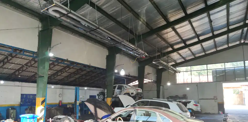 بخاری تابشی در تعمیرگاه، سالن ورزشی و سوله صنعتی